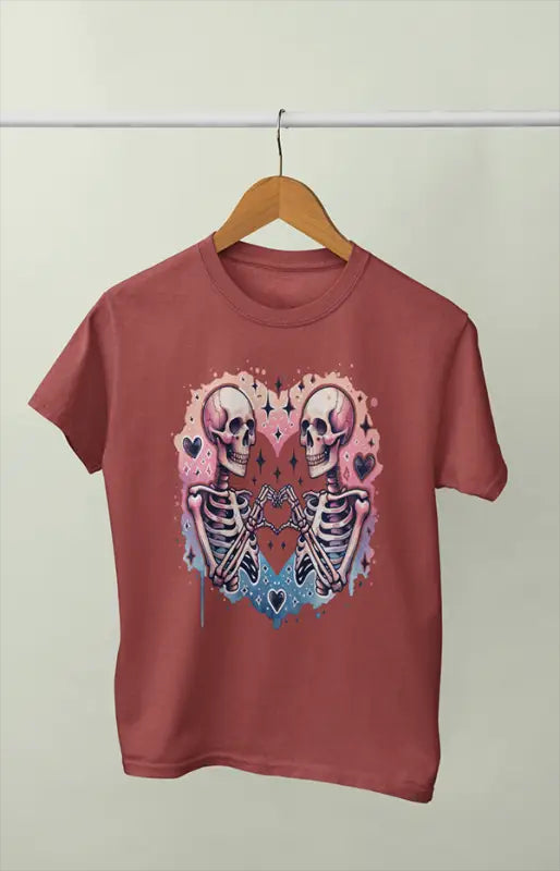 Men’s Half Sleeve Round Neck Skeleton Heart - Coral / S