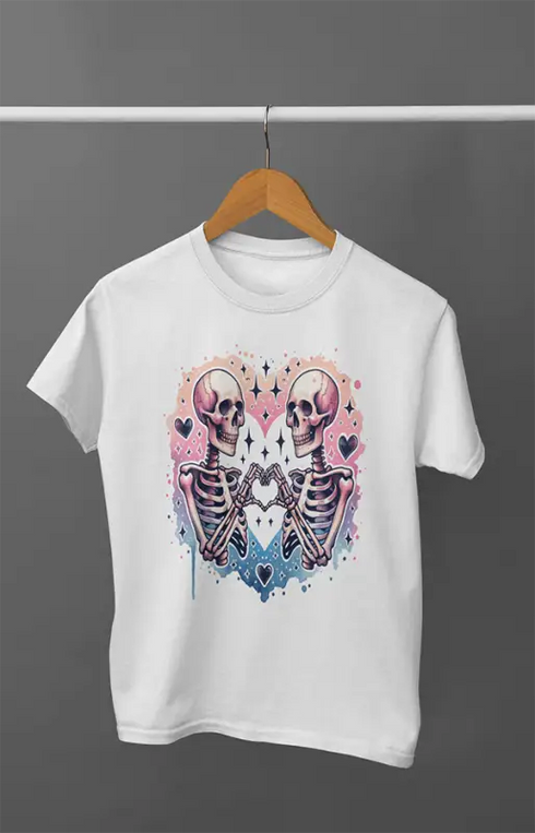 Men’s Half Sleeve Round Neck Skeleton Heart - White / S