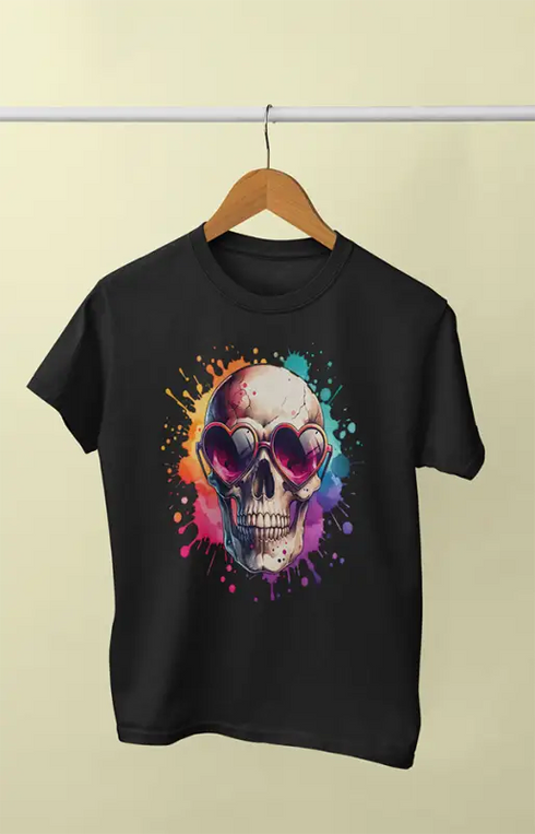Men’s Half Sleeve Round Neck Skull - Black / 7XL