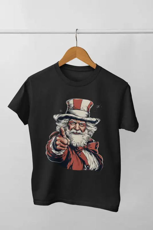 Men’s Half Sleeve Round Neck Tshirt ChristmasSanta - Black / S
