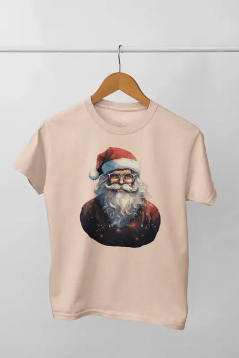 Men’s Half Sleeve Round Neck Tshirt ChristmasSantaW - Peach / S