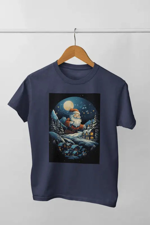 Men’s Half Sleeve Round Neck Tshirt ChristmasSnowman - Navy Blue / S