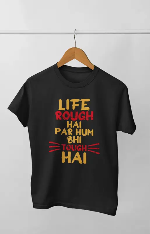 Men’s Half Sleeve Round Neck Tshirt Life Rough - S / Black