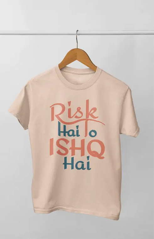 Men’s Half Sleeve Round Neck Tshirt Risk Hai - S / Peach