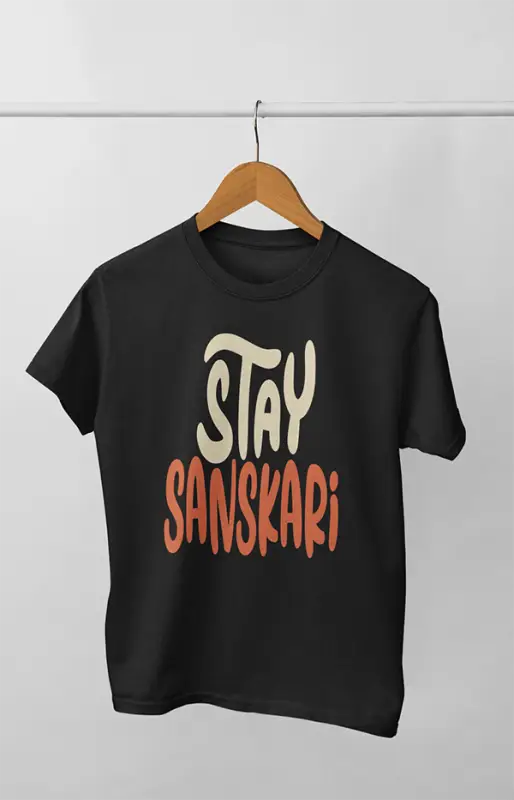 Men’s Half Sleeve Round Neck TShirt Stay Sanskari - S / Black