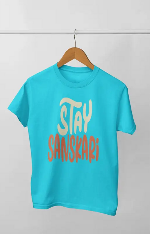 Men’s Half Sleeve Round Neck TShirt Stay Sanskari - S / Sky Blue