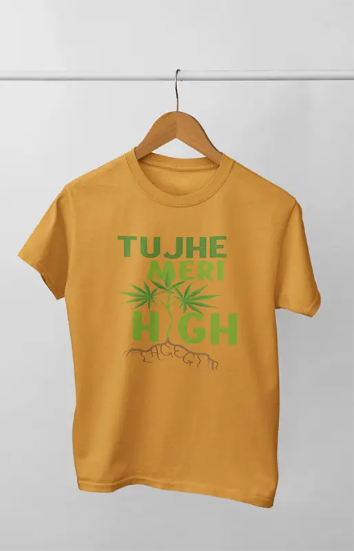 Men’s Half Sleeve Round Neck Tshirt Tujhe Meri - S / Golden Yellow