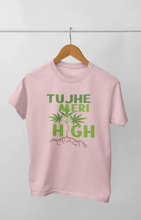 Men’s Half Sleeve Round Neck Tshirt Tujhe Meri - S / Light Pink