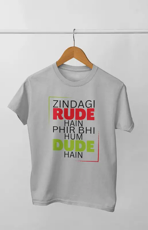 Men’s Half Sleeve Round Neck Tshirt Zindagi Rude - S / Grey Melange