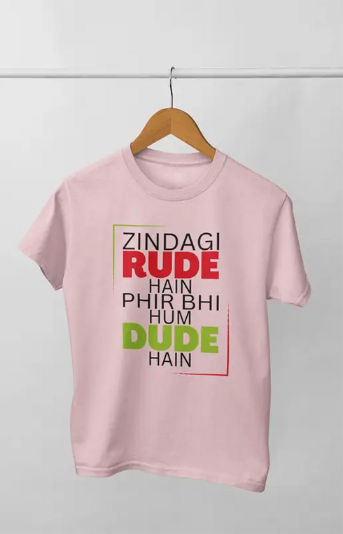 Men’s Half Sleeve Round Neck Tshirt Zindagi Rude - S / Light Pink