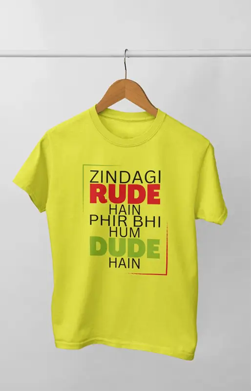 Men’s Half Sleeve Round Neck Tshirt Zindagi Rude - S / New Yellow