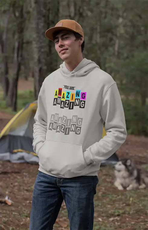 Mens Hooded SweatShirt Amazing - Grey Melange / XS