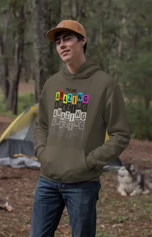 Mens Hooded SweatShirt Amazing - Olive Green / XS