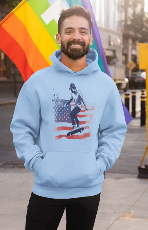 Mens Hooded SweatShirt American Scaters - Baby Blue / XS