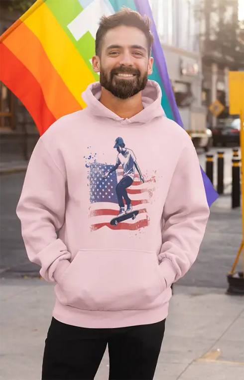 Mens Hooded SweatShirt American Scaters - Light Baby Pink / XS