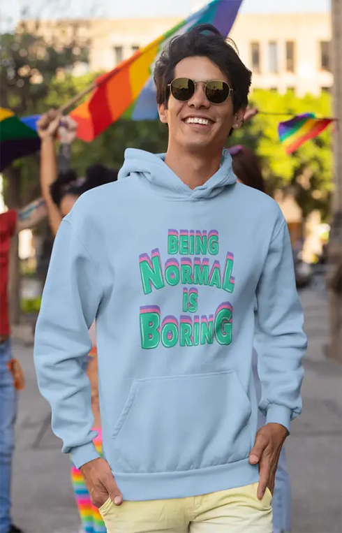 Mens Hooded SweatShirt Being Normal - Baby Blue / XS