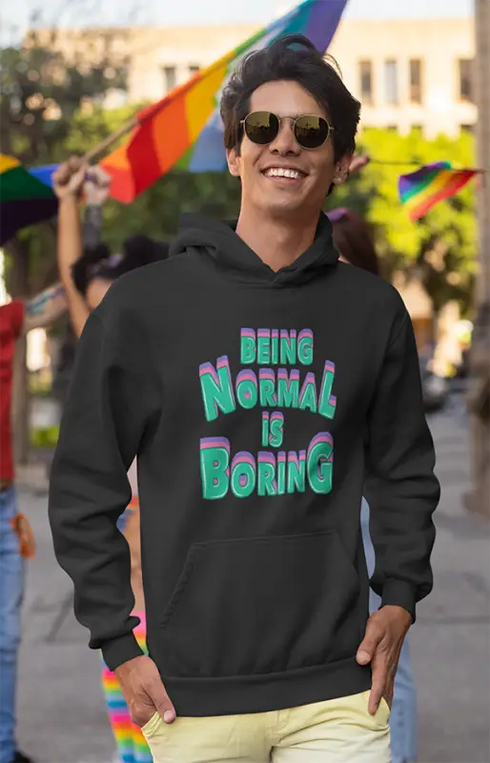 Mens Hooded SweatShirt Being Normal - Black / XS
