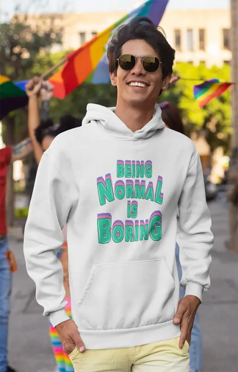 Mens Hooded SweatShirt Being Normal - White / XS