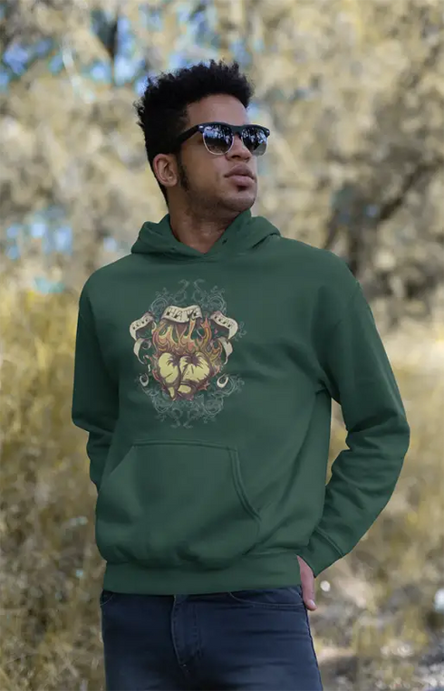 Mens Hooded SweatShirt BoxingArt - Bottle Green / XS