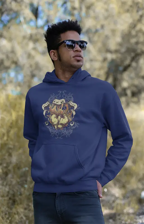 Mens Hooded SweatShirt BoxingArt - Royal Blue / XS