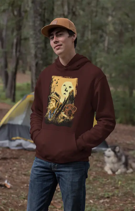 Mens Hooded SweatShirt Hunting Shine - Maroon / XS