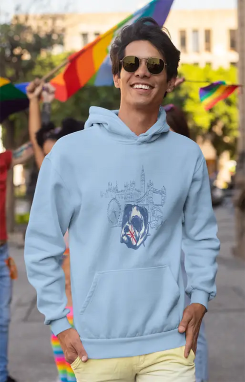 Mens Hooded SweatShirt LondonArt - Baby Blue / XS