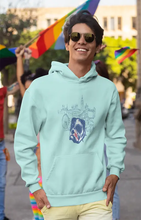 Mens Hooded SweatShirt LondonArt - Mint / XS
