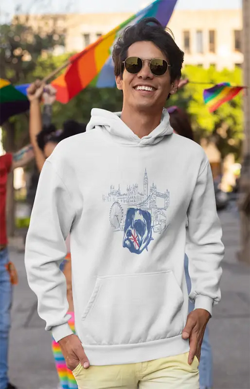 Mens Hooded SweatShirt LondonArt - White / XS