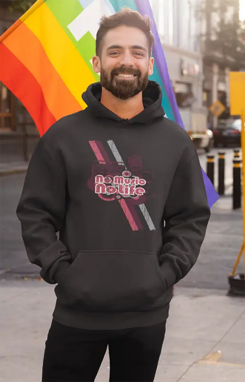 Mens Hooded SweatShirt NoMusic - Black / XS
