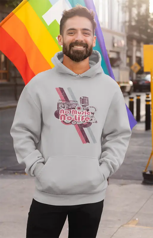 Mens Hooded SweatShirt NoMusic - Grey Melange / XS