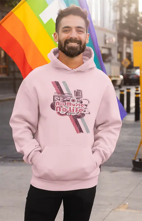 Mens Hooded SweatShirt NoMusic - Light Baby Pink / XS