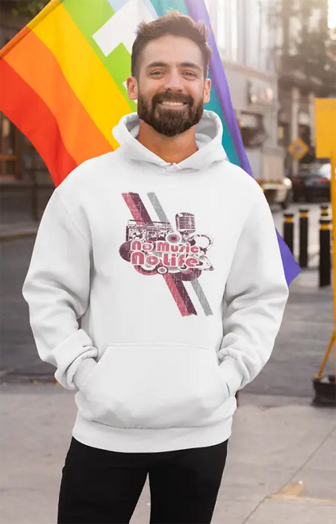 Mens Hooded SweatShirt NoMusic - White / XS