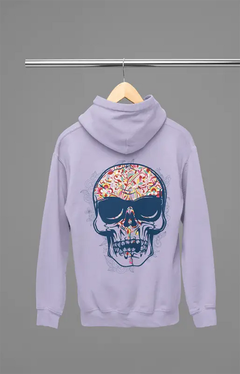 Mens Hooded SweatShirt Skull - Lavender / XS