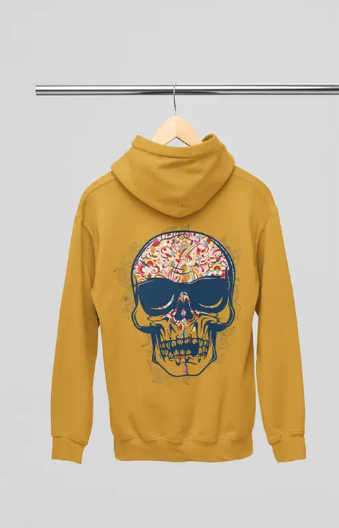 Mens Hooded SweatShirt Skull - Mustard Yellow / XS