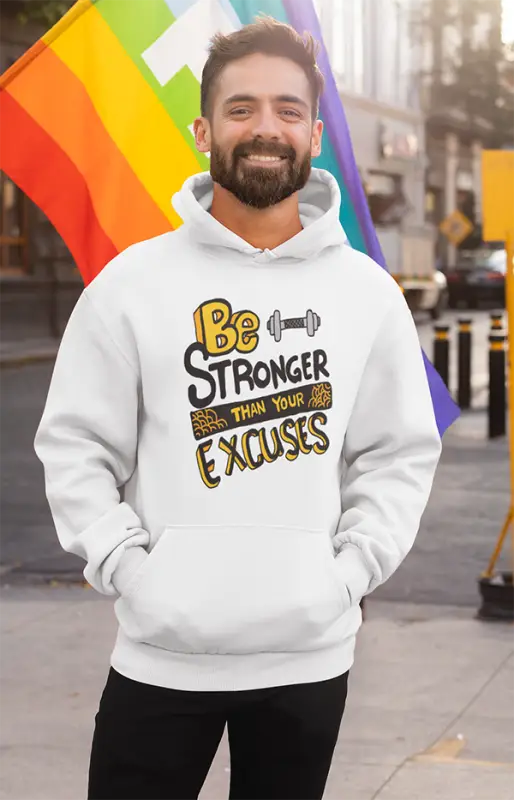 Mens Hooded SweatShirt Stronger - White / XS