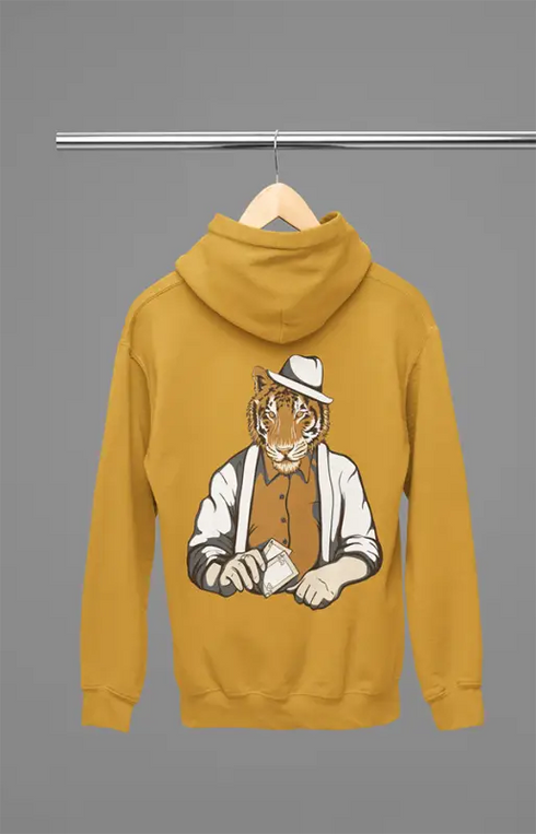 Mens Hooded SweatShirt Tiger - Mustard Yellow / XS