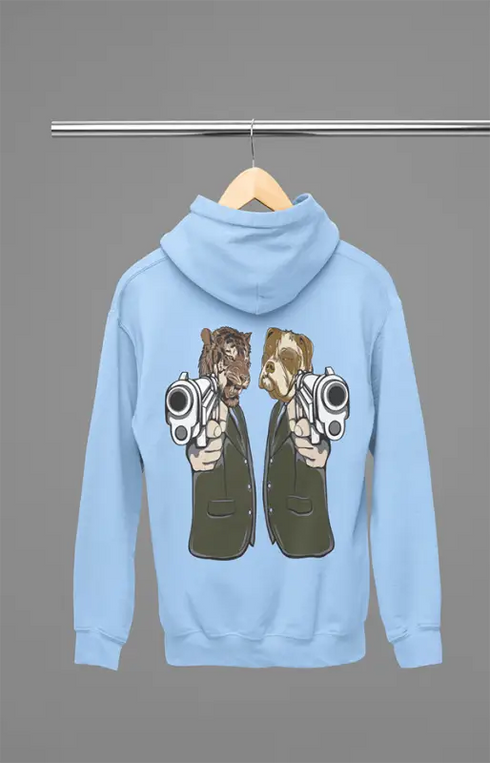 Mens Hooded SweatShirt Tiger Gun - Baby Blue / XS