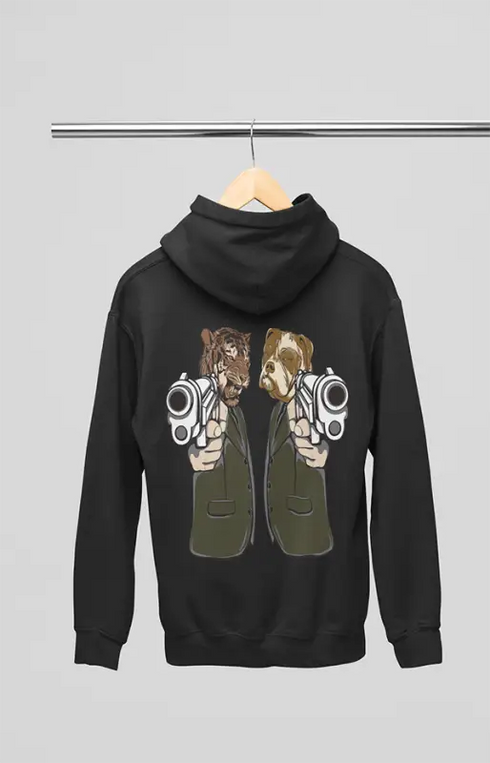 Mens Hooded SweatShirt Tiger Gun - Black / XS