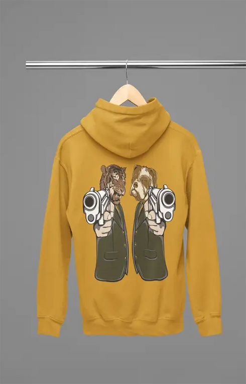Mens Hooded SweatShirt Tiger Gun - Mustard Yellow / XS