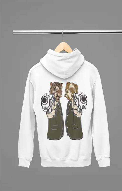 Mens Hooded SweatShirt Tiger Gun - White / XS