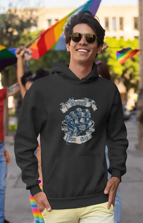 Mens Hooded SweatShirt Vintage - Black / XS