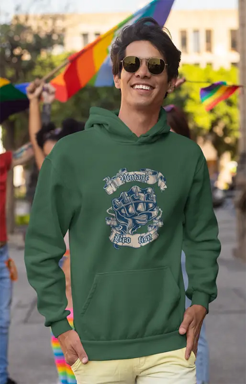 Mens Hooded SweatShirt Vintage - Bottle Green / XS
