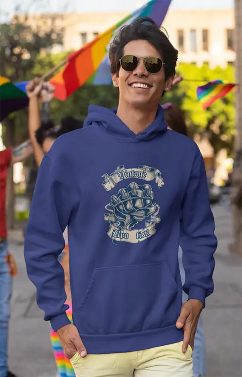 Mens Hooded SweatShirt Vintage - Royal Blue / XS