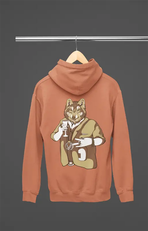 Mens Hooded SweatShirt Wolf - Coral / XS