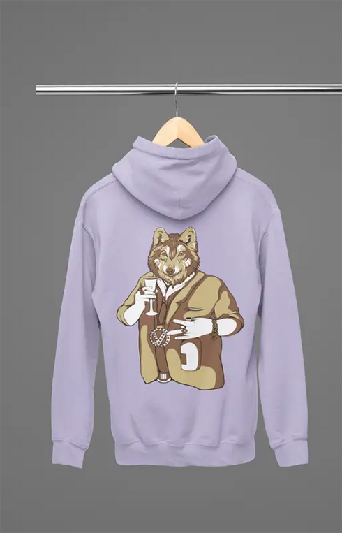 Mens Hooded SweatShirt Wolf - Lavender / XS