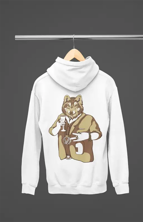 Mens Hooded SweatShirt Wolf - White / XS