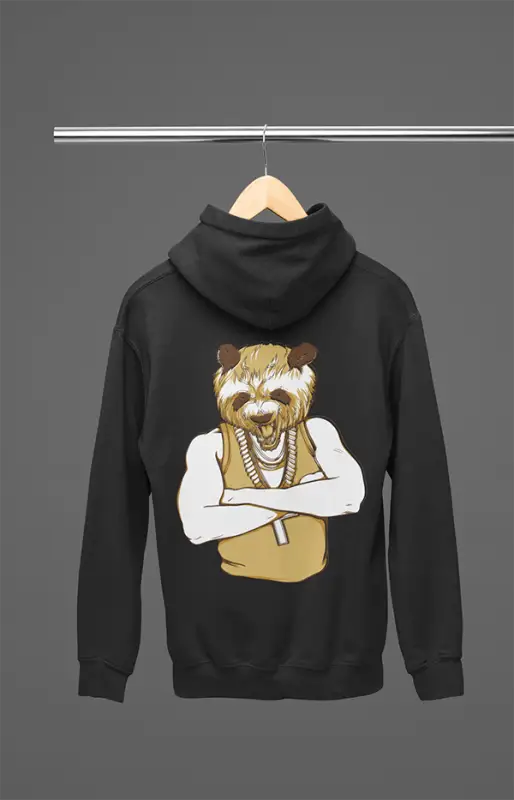 Mens Hooded SweatShirt Wolf Men - Black / XS