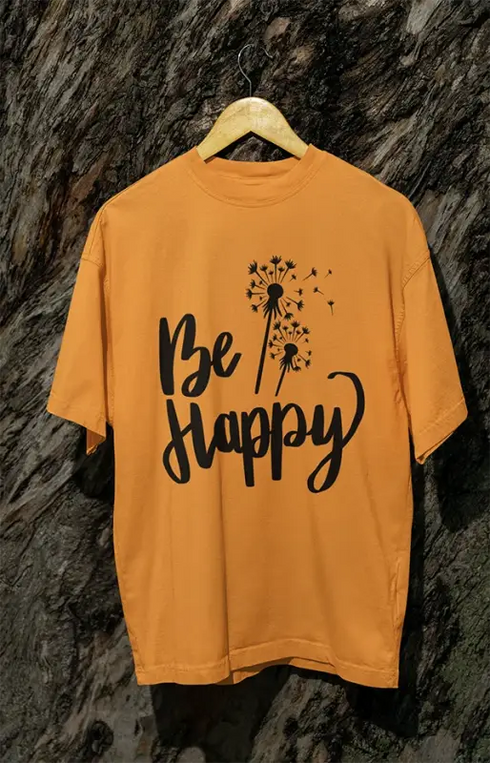 Mens Oversized Classic T-Shirt Be Happy - Golden Yellow / XS