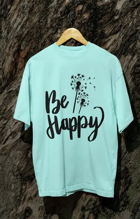 Mens Oversized Classic T-Shirt Be Happy - Mint / XS