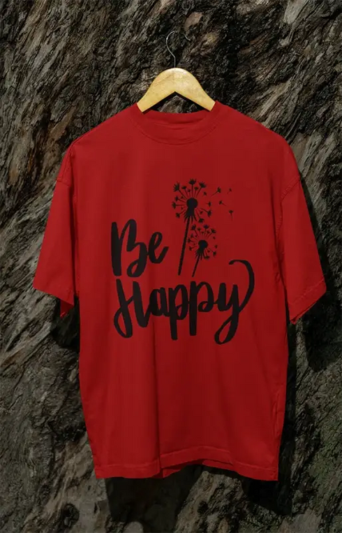 Mens Oversized Classic T-Shirt Be Happy - Red / XS